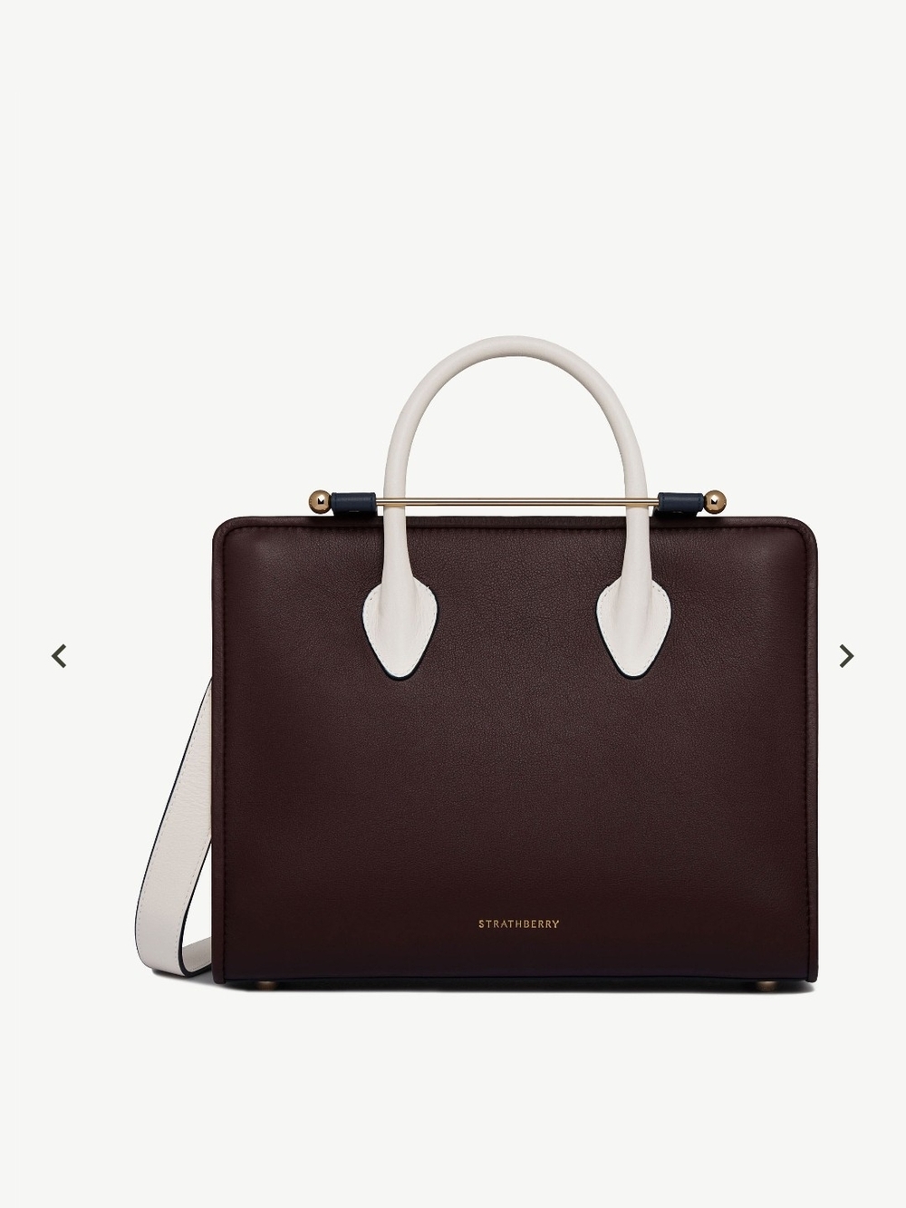 Strathberry Mini East/West Tote in Dark Burgundy and Cream